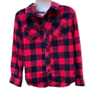 CHEROKEE Kids Red and Black Plaid Long Sleeve Fleece  Shirt Kids UNISEX Medium